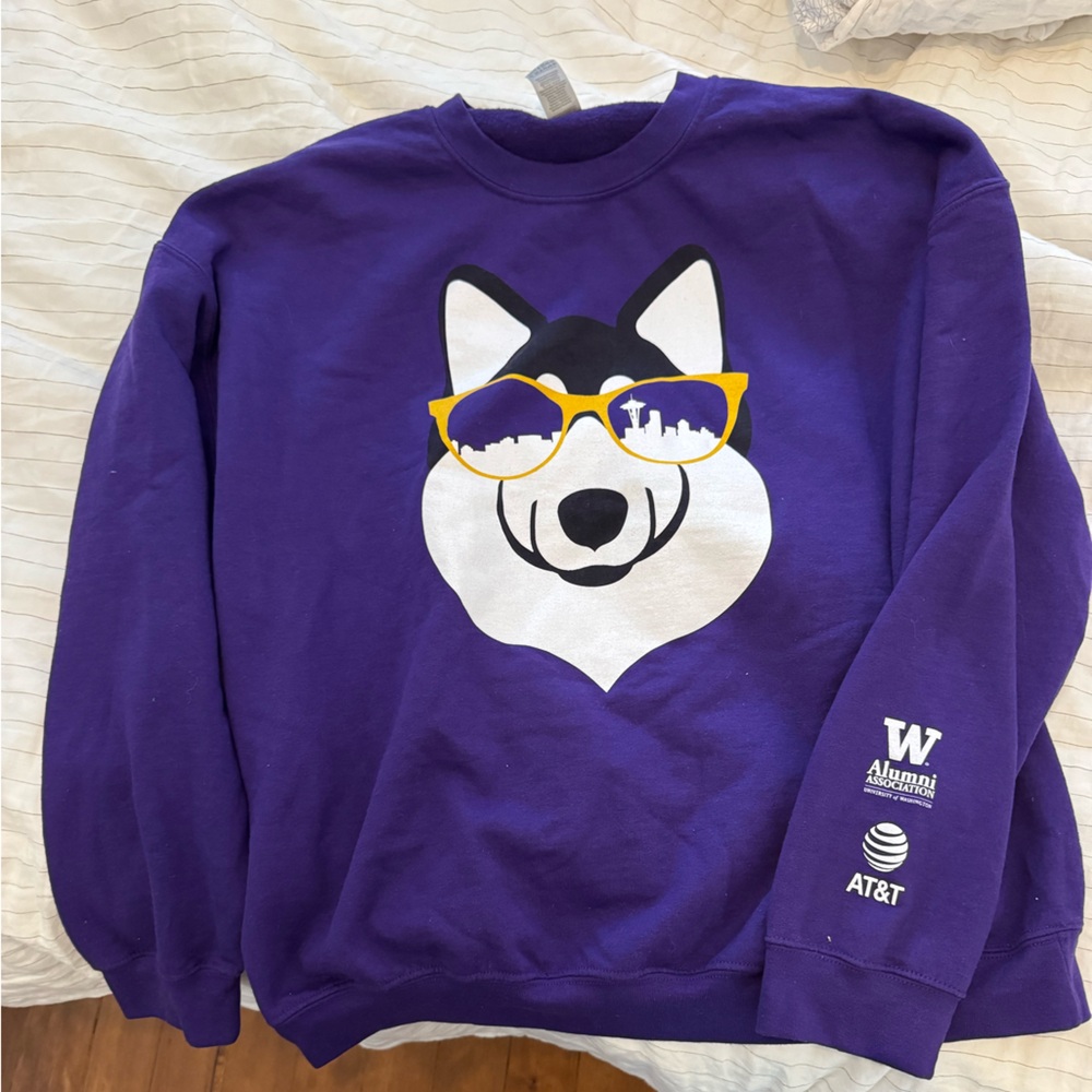 Gildan Purple and Yellow Sweatshirt with Cartoon Ghost